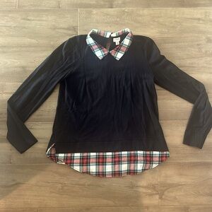 J.Crew Factory Plaid Woven tartan plaid Collar Top medium